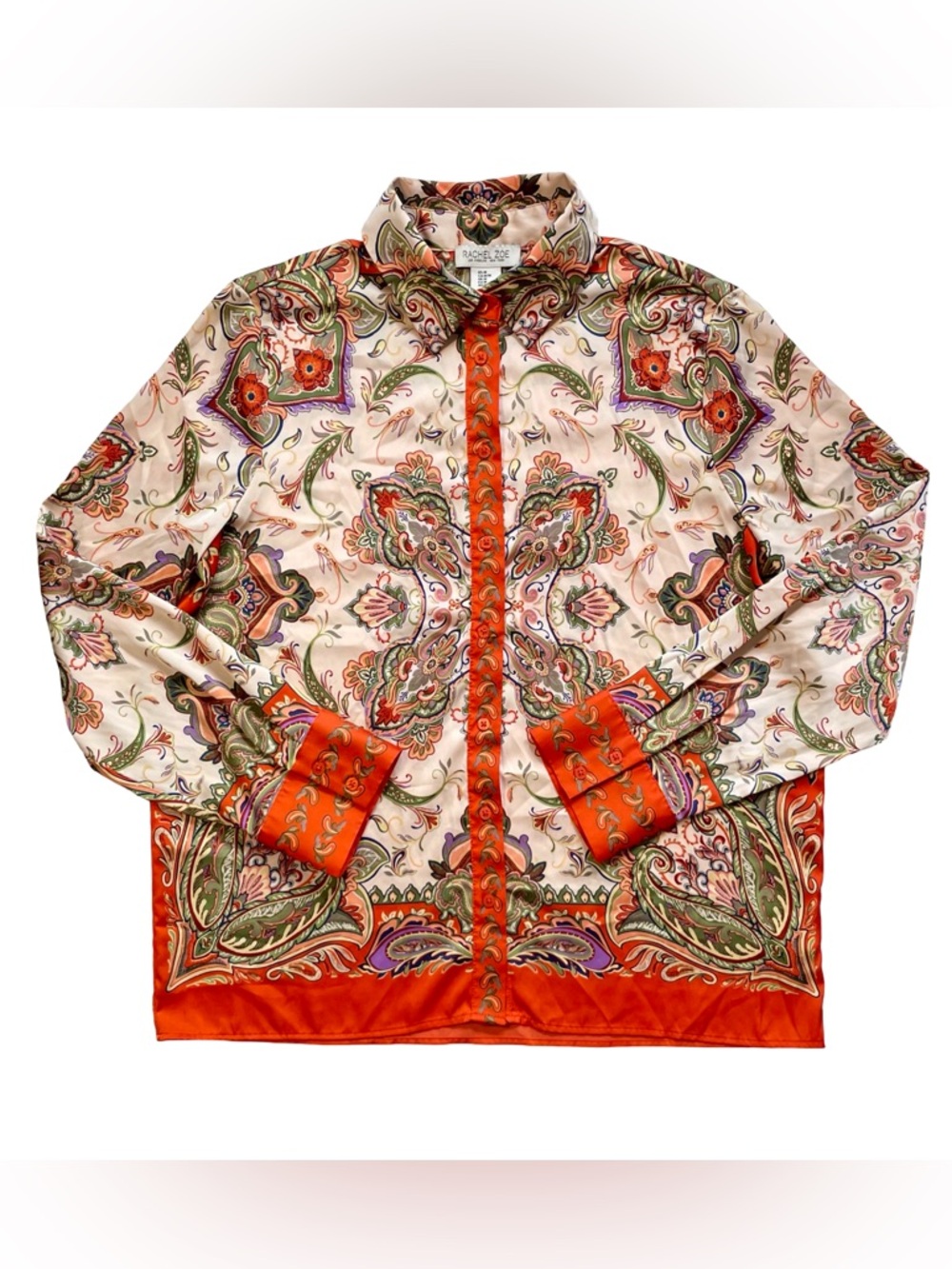 Rachel Zoe Paisley Satin Button Front Shirt Size Medium